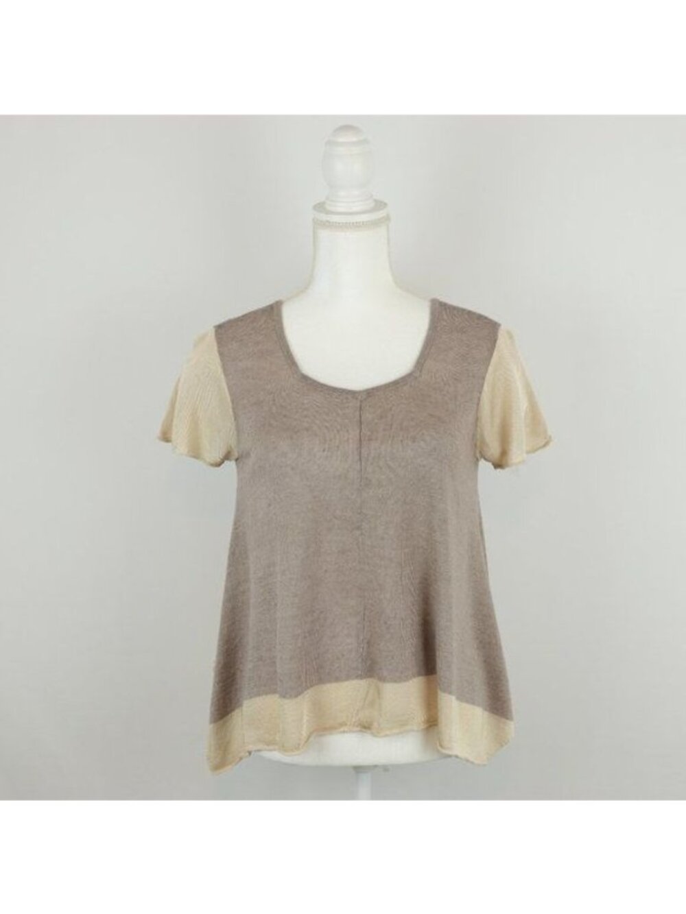 Sundance Women's Small Brown Cream Linen Blend Lightweight Short Sleeve Sweater